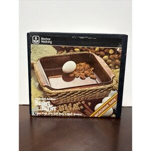 Anchor Hocking Harvest Amber Glass 8" Basket Buffet Bake Cake Pan Casserole Dish